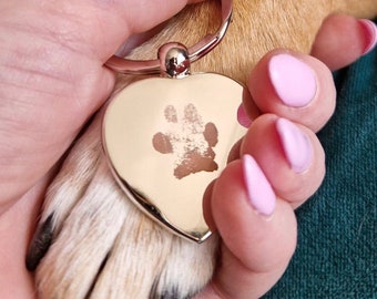 Engraved Pet Paw Print Keyring, Dog Memorial Gifts, Dog Memory Keychain, RIP Pet Keyring, Handprint Keyring, Dog or Pet Name Tag Keyring