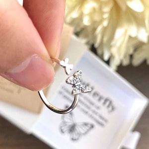 Sterling Silver Butterfly Ring • Promise Ring • Minimal Jewelry • Sparkle Ring • Adjustable Ring • Butterflies Jewellery • Cute Dainty Ring