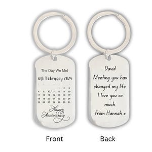 Personalised Stainless Steel Engraved Keyring - Calendar Date KeyChain - Gifts for Her Him - Birthday Christmas Valentines Anniversary Gift