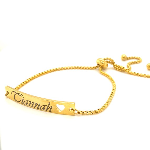 Adjustable Name Bracelet, Personalised Slider Bracelet, Gold