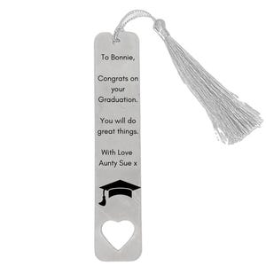 Personalised Graduation Engraved Stainless Steel Bookmark – Custom Message or Quote Double-Sided Thoughtful Gift For Book Lovers Readers
