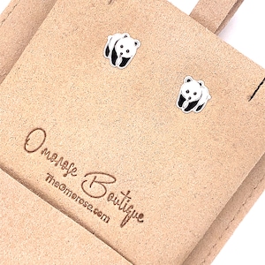 Hallmarked Childrens 925 Sterling Silver Panda Bear Push-Back Stud Earrings Decorated With Black and White Colored Enamel, Childrens Jewelry