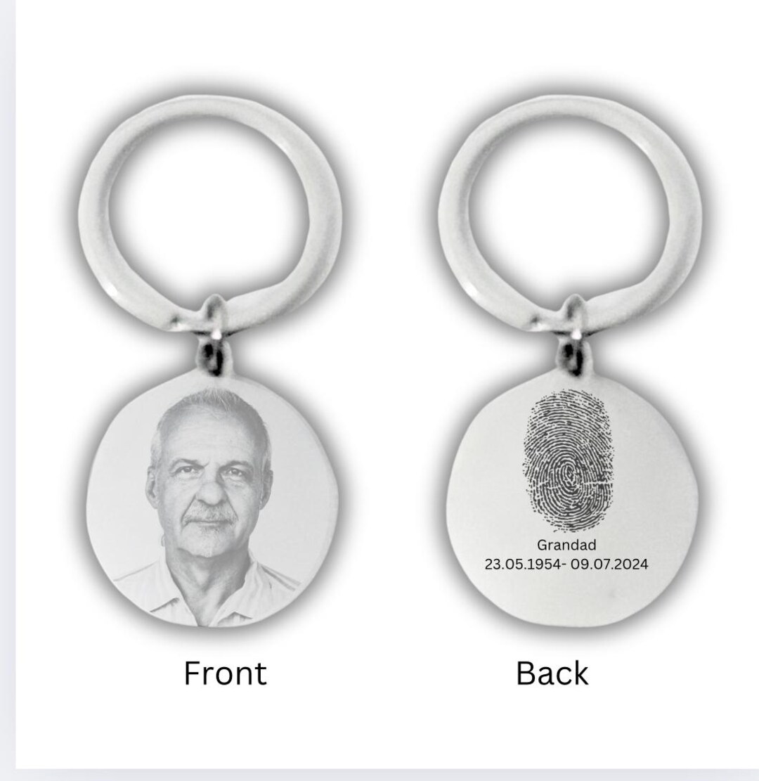 Circle Rip Frame Personalized RIP Memorial Circle Photo Engraved Stainless Steel Keyring ...