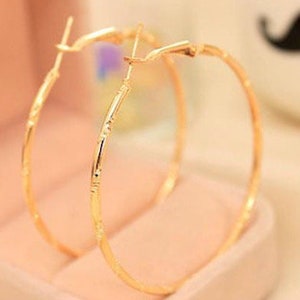 18k Gold Plated Large Hoop Earrings • Loop Earrings •  Round Earrings • Fashion Earrings • Womans Textured Earrings • Boho Hoops • Gift For