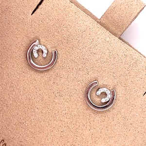Horse Shoe Earrings • Good Luck Earrings • 925 Sterling Silver • Push-Back CZ Horse Shoe • Womans Earrings • Sparkle Horse Stud Earrings