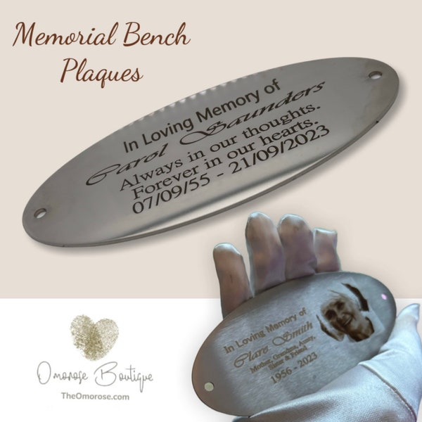 Plaques de banc du souvenir en acier inoxydable, plaque de banc ovale, cadeau de deuil, banc de la mémoire, plaques gravées, cadeau funéraire personnalisé