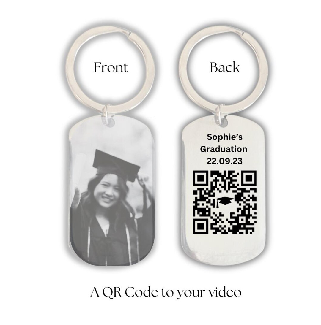 Personalized QR Code Engraved Graduation Keyring, Custom Photo & Video ...