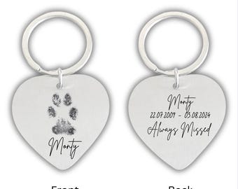 RIP Dog Heart Keyring – Pet Loss Personalized Paw Print and Engraved Message Memorial, Animal Funeral Gift, Thoughtful Bereavement Keychain