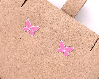 Pink Butterfly Stud Earrings • Baby Dainty Earrings • Girls Birthday Earrings • Children's Earrings • 925 Sterling Silver Toddler Earrings