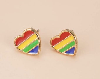 Pride Rainbow Love Heart Fashion Earrings • LGBTQ Earrings • Gifts For Friends • Meaningful Stud Earrings • Unisex Gay Pride Style Earrings