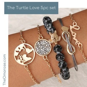Love Schildkröte Armband Set • Weltkarte Armband • Sommer Boho Schmuck Set • Mädchen Geschenk Set • Schildkröte Schmuck • Damen Strand Perlen Armband