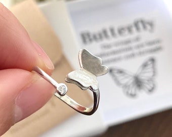 Silver Adjustable Butterfly Ring • Dainty Ring • Statement Ring • 925 ring • Sparkle Butterfly Ring • Friendship Ring • Promise Ring for her