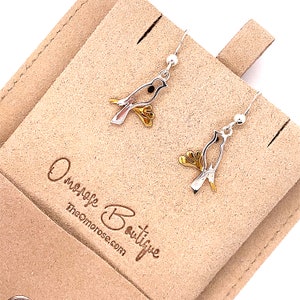 Bird Hook Earrings • 925 Sterling Silver Plated with 1 micron 18K Yellow Gold • Dangle earrings • Womans Nature Earrings • Animal Earrings