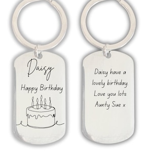 Happy Birthday Keyring – Custom Engraving for a Meaningful Special Gift, Personalised Engraved Keyring For Birthdays, Birthday Cake Keychain