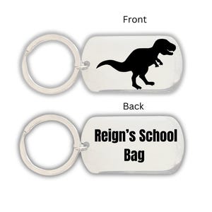 Personalized Kids Dinosaur Engraved Keyring – Back To School Custom Name Tag for School Bags, Gifts For Children, Education Name Keychain