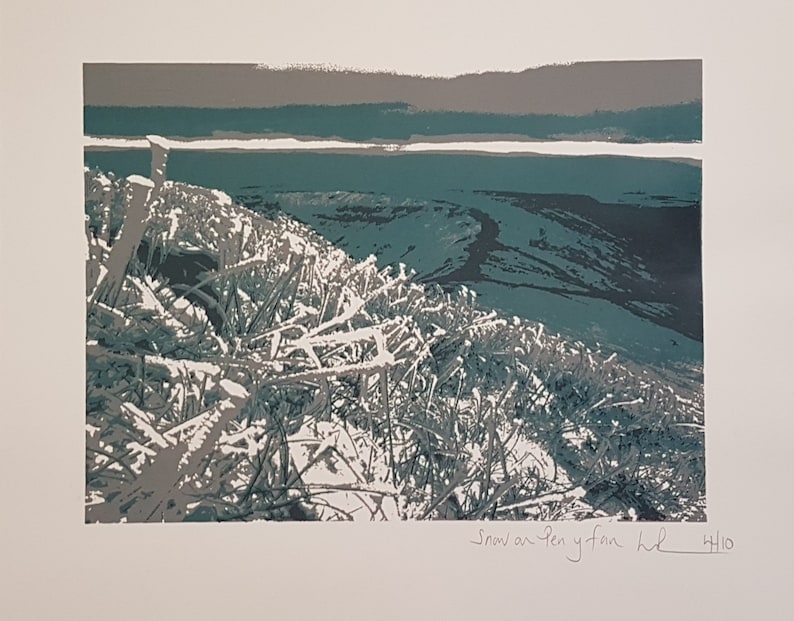 Limited Edition 3 colour screen print #39;Snow on Pen Y Fan#39 Limited Edition 3 colour screen print #39;Snow on Pen Y Fan#39