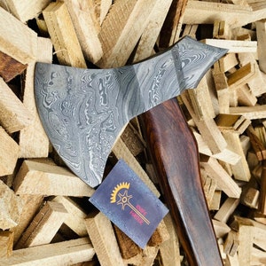 Custom Handmade Damascus Steel Tomahawk Axes with  Wood Handle With Leather Cover