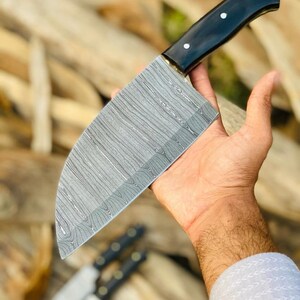 Best Custom Handmade Damascus steel Cleaver knife kitchen chef knife with leather cover