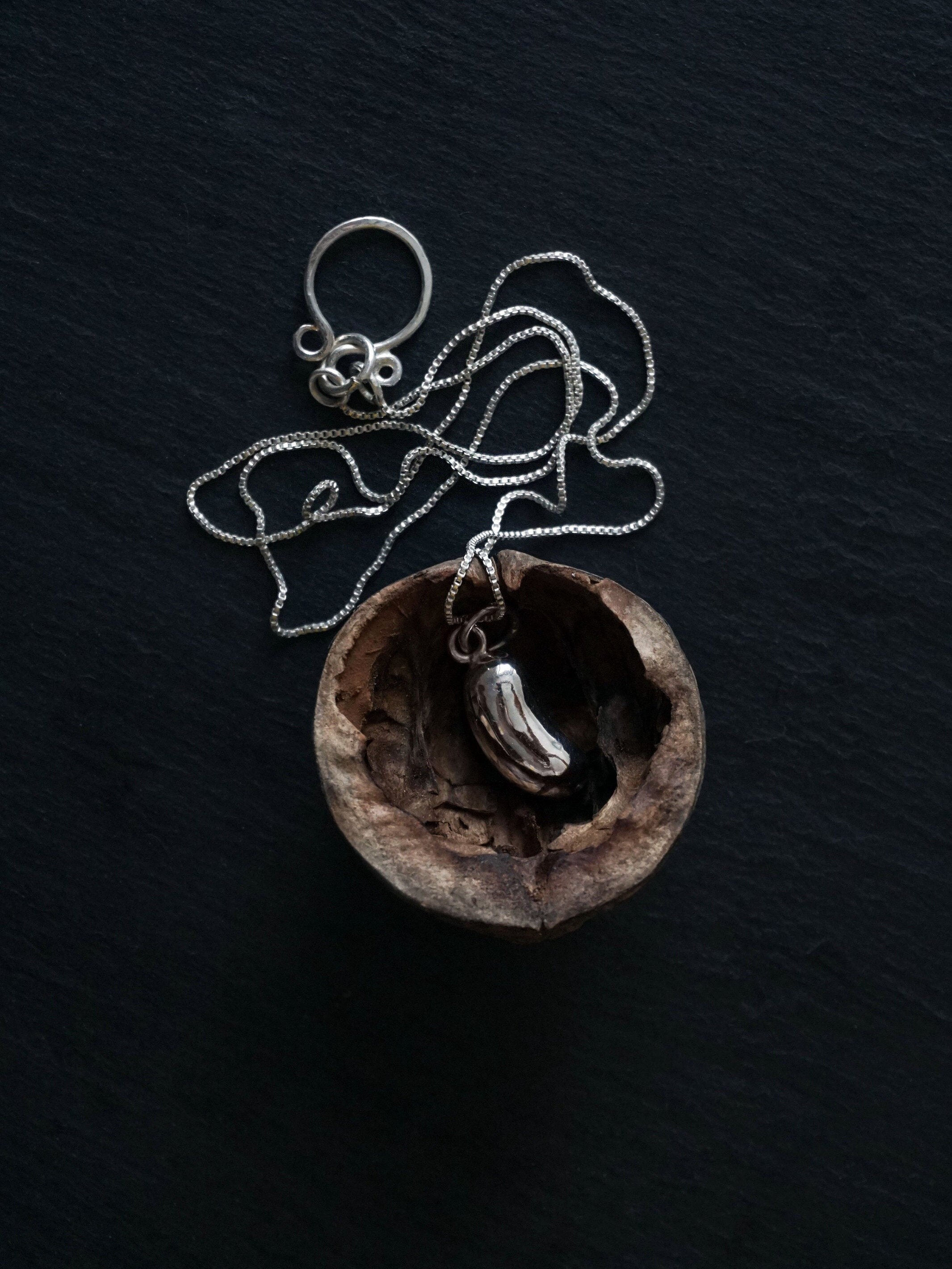 Sterling Silver Bean Necklace Lucky Bean Charm Pendant 925 Etsy UK