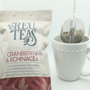 Tea - Wellness Booster  - Cranberry Echinacea -   - 3 Berries - Holy Basil - Chamomile - Safflower Petals