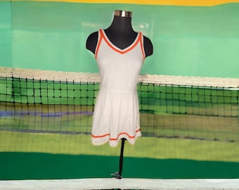 Vintage 80s Head White and Orange Tennis Dress Size Medium with Vtg Shorts/Bloomers Size 7