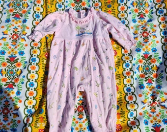 Vintage 90s Carters John Lennon Pink Cotton Embroidered One Piece Romper Baby Size 6-9 Months
