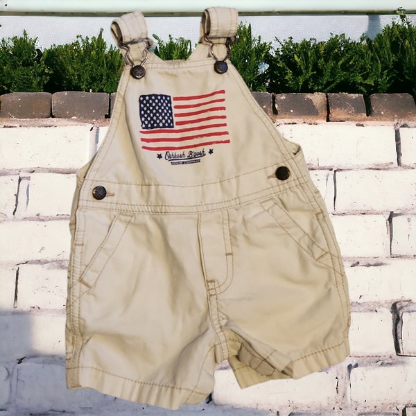 Vintage Oshkosh B'gosh American Flag Shorts Overalls Unisex Baby Size 9 Months