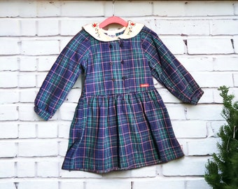 Vintage Oshkosh B'gosh Green Plaid Dress Toddler Size 4T