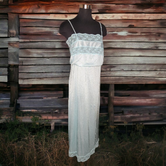 Vintage 60s 70s Avian Light Blue Slip Dress Night… - image 1