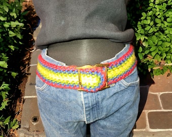 Vintage 60s 70s Handmade Crochet Rainbow Belt