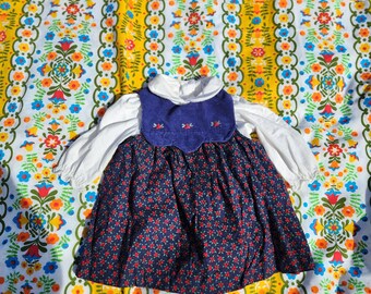 Vintage 80s 90s Little Billy 2 Piece Shirt and Pinafore Jumper Cotton Dress Set Baby 12 Months