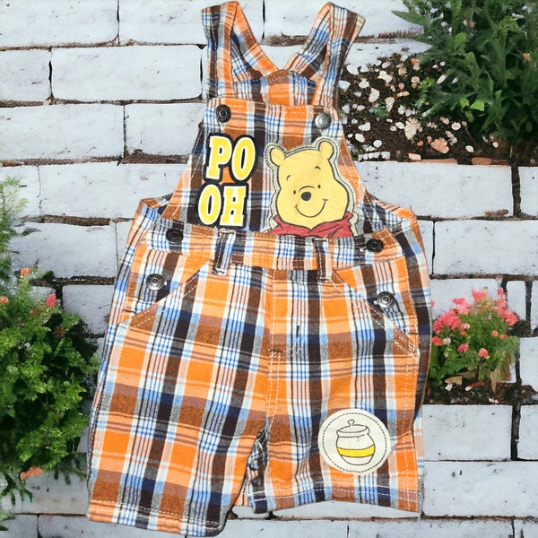 Vintage Winnie the Pooh Orange Plaid Overalls Unisex Toddler Size 18 Months