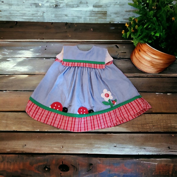 Vintage 90s Class Club Lady Bug Cotton Sailor Dress Toddler Size 24 Months