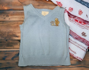 Vintage Y2K Classic Pooh Light Blue Cotton Embroidered Sweater Vest Baby Size Newborn