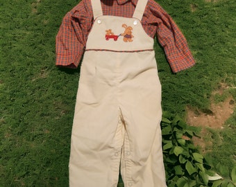 Vintage 70s 80s Carters Spring Bunny Overalls and Shirt Set Toddler 18 Months Unisex