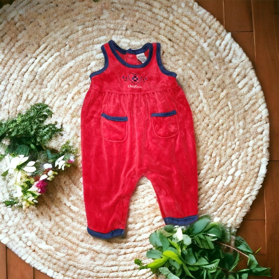 Vintage 90s Baby Oshkosh Velour One Piece Romper … - image 1