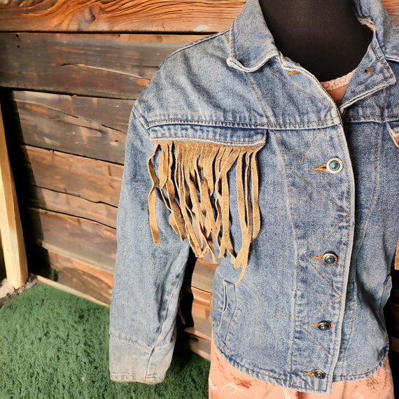 Vintage 90s Street Worn Cotton Denim Fringe Jacke… - image 2