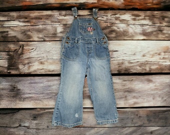 Vintage 90s Oshkosh Cotton Denim Embroidered Overalls Toddler Size 3T