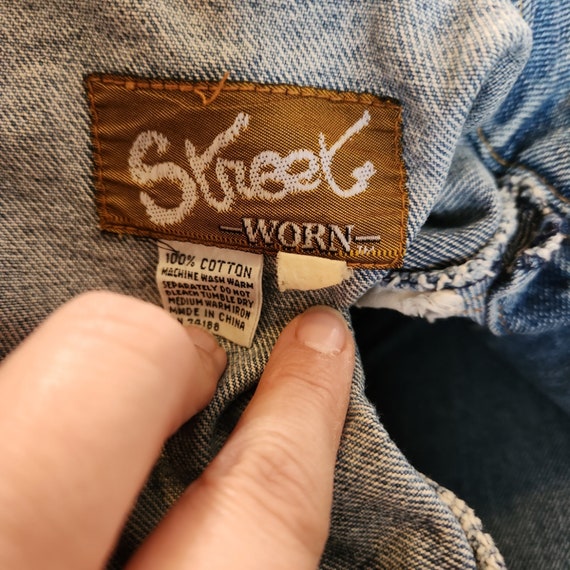 Vintage 90s Street Worn Cotton Denim Fringe Jacke… - image 7