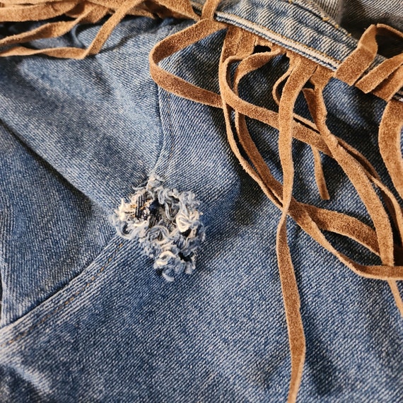 Vintage 90s Street Worn Cotton Denim Fringe Jacke… - image 6