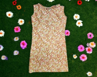 Vintage 50s Handmade Floral Sleeveless Shift Dress Ladies Size Medium