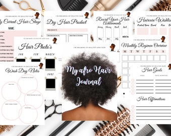 Afro hair journal, My Natural hair Journal, hair bonnet, haircare tracker, Afro hair Journey, Minimal Natural Hair Care Inserts
