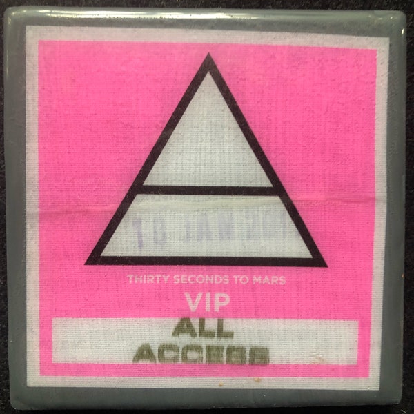 30 SECONDS TO MARS Hand Painted Tile Coaster with Genuine 30 Seconds to Mars Artist Concert All Access Pass