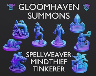 Personagens iniciais de Gloomhaven Convocação SET & CASE - Mindthief - Tinkerer - Spellweaver • Miniaturas • Gloomhaven • Armazenamento • Figuras