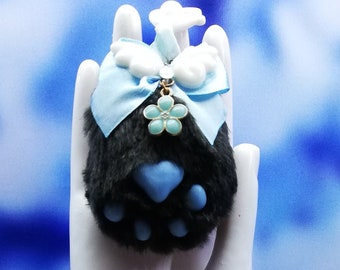 SCENTED Black and Blue Angel Cat MINI Paw Keychain | Nekomimi Kemonomimi | Kawaii Cute