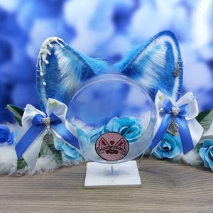 Blue and White Cat ears with Dripping Snow and Hair Bows | Cosplay Costume | Nekomimi Kemonomimi