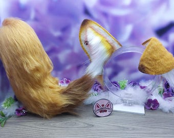 Blonde Brown Natural Puppy Ears and Tail | Faux Fur Cosplay Animal ears ! Nekomimi Kemonomimi