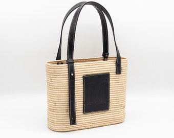 FRENCH BASKET raffia bag with leather handles, beach bag, straw bag, luxury bag