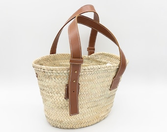 FRENCH BASKET straw bag with leather handles beach bag, straw bag, market basket, Moroccan Basket, Crossbody Bag, Summer Bag
