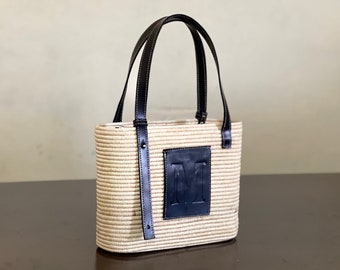 FRENCH BASKET raffia tas met leren hengsels, strandtas, strotas, luxe tas